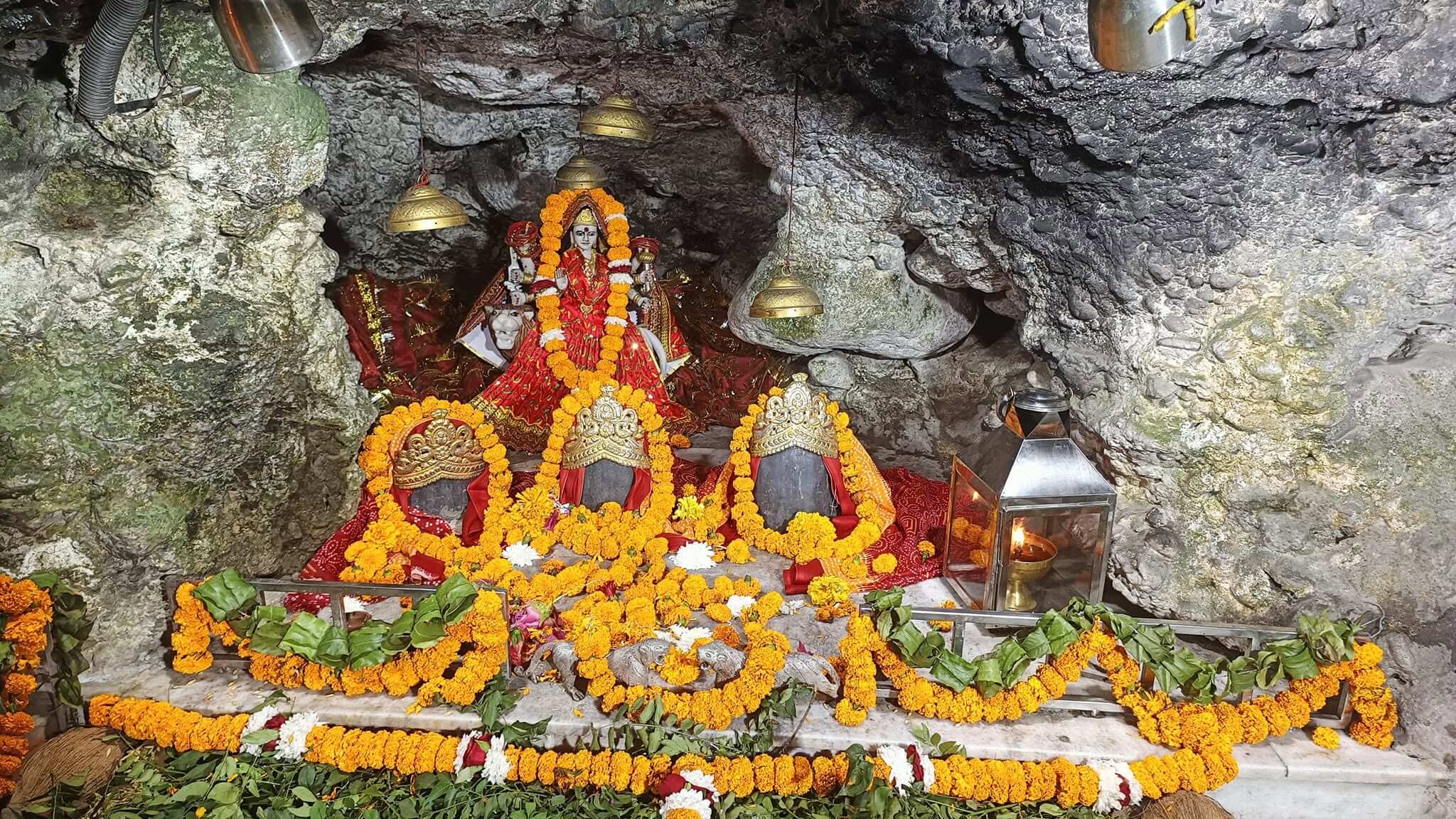 Mata Vaishno Devi Gufa Yog Mandir illuminated at dawn